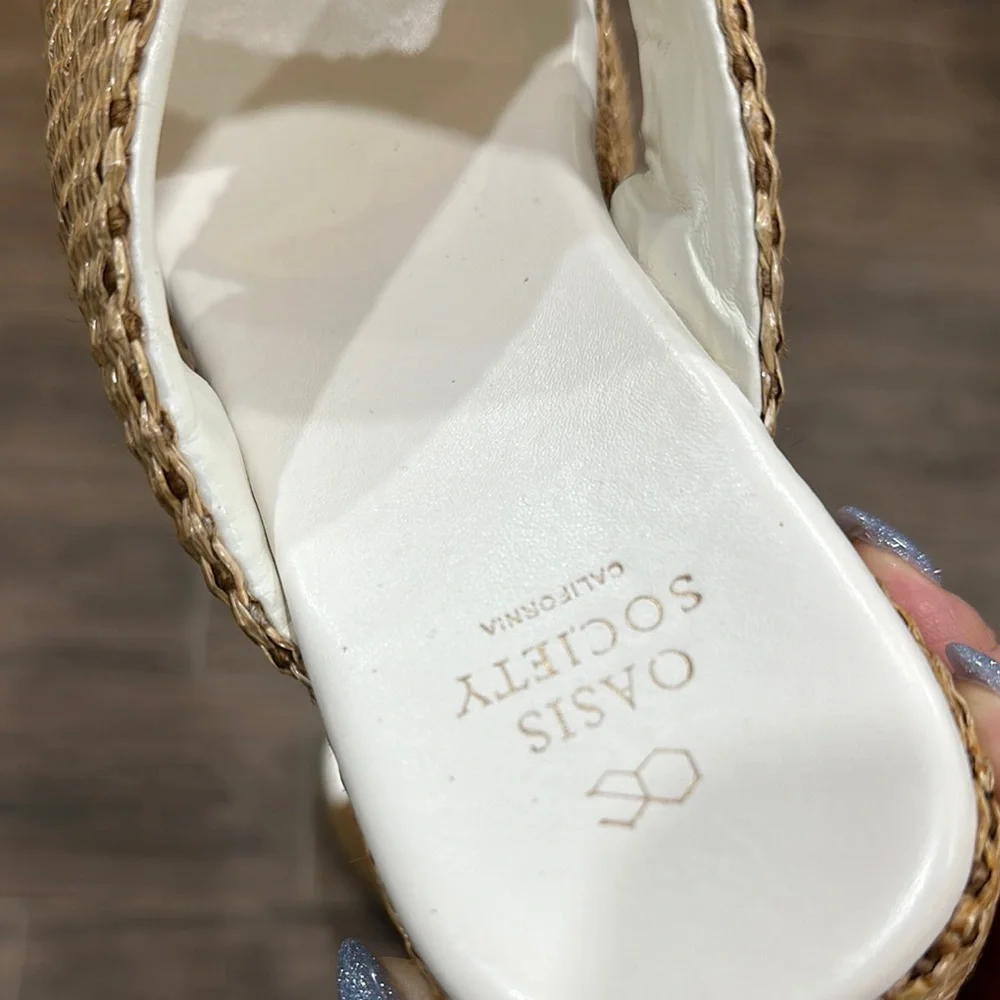 Oasis society, Tan and White Wedge Shoes with Criss-Cross Straps